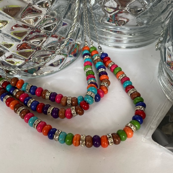 Hand Crafted Jewelry - Colorful Bead and crystal necklace and earring set